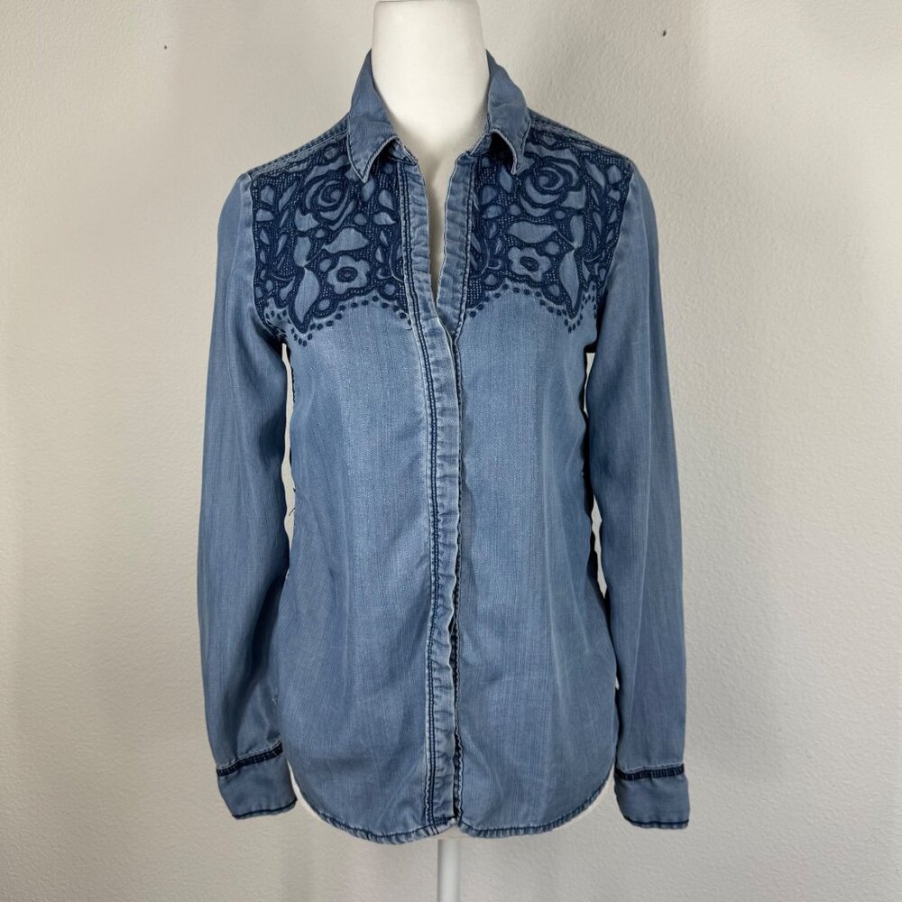 Anthroplogie Holding Horses Canona Embroidered Chambray Button Up Shirt Size XS